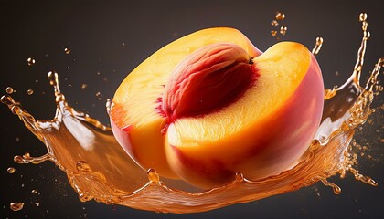 Wall Mural - Juicy peach half splashing in its own juice.