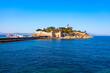 Pigeon Island aerial panoramic view in Kusadasi city, Turkey