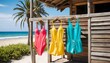 © Lefty - Summer vacation fun colorful swimsuits displayed at a beach hut in a tropical paradise