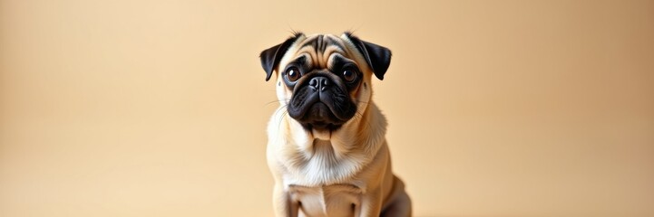 Wall Mural - Adorable pug portrait with expressive brown eyes perfect for pet lovers and branding projects