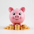 © Ananto - A pink piggy bank with gold coins in front of it