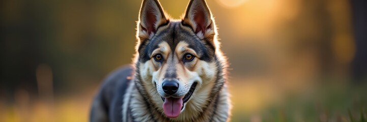 Wall Mural - Captivating Swedish Vallhund portrait with warm golden hour glow perfect for pet lovers and home decor