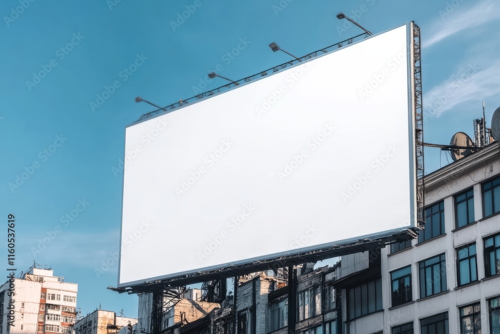 Plan white flex banner on a hug building Stock Illustration | Adobe Stock