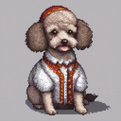 Wall Mural - Pixel art cross stitch pattern featuring a stylish poodle in a cozy sweater.