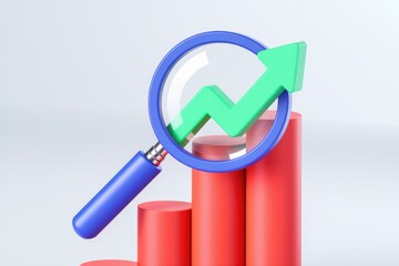 Aufkleber - Magnifying glass focuses on upward trending graph, symbolizing growth analysis and market research.