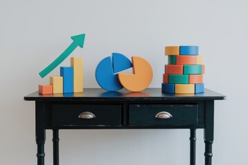 Aufkleber - Colorful blocks represent growth charts, pie charts, and stacked data, symbolizing business progress.