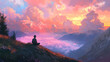 © Fonlinepix - A figure sitting quietly on a hillside, with a breathtaking view of the sunset painting the sky.