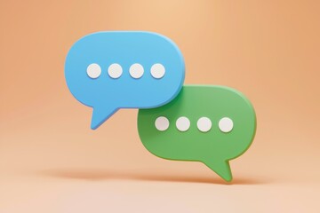 Poster - 3D rendering of two speech bubbles, blue and green, symbolizing communication and conversation.