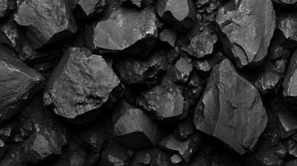 Poster - Dark black coal texture with rough uneven surfaces and natural details