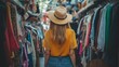 © mirifadapt - clothing store with curated collections of secondhand fashion, customers browsing for unique