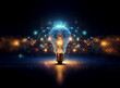 © joeycheung - A glowing lightbulb, radiating energy and interconnectedness, symbolizes innovation and the power of ideas.  Surrounding it, sparkling particles create a sense of dynamic connection.