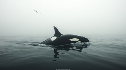 orca in a misty ocean environment.