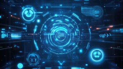 Poster - Futuristic technology workflow concept, with lines, dots, and nodes on a clean blue background representing digital transformation.