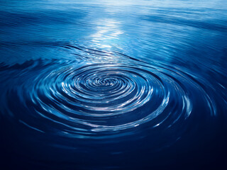 Poster - A mesmerizing whirlpool of deep blue water, concentric circles ripple outwards, reflecting sunlight from above. The scene evokes calmness and serenity.