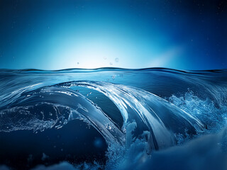 Poster - A breathtaking underwater scene.  Sunlit surface meets deep, swirling ocean currents, creating a mesmerizing blend of light and shadow.  Air bubbles rise, enhancing the dynamic flow of the water.
