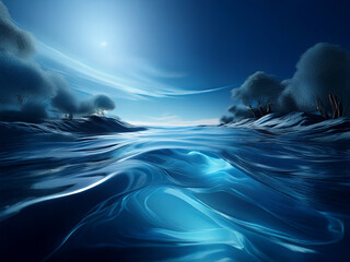 Poster - Serene, moonlit waters reflect a mystical winter landscape.  Frozen trees line the shore under a swirling, ethereal sky.  The scene evokes a sense of calm and wonder.