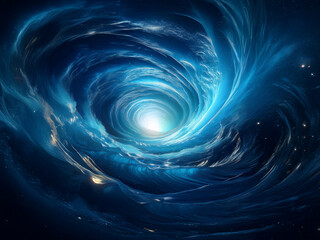 Aufkleber - A swirling vortex of luminous blue energy, creating a mesmerizing tunnel leading to a bright, unknown destination.  Cosmic, ethereal, and mysterious.
