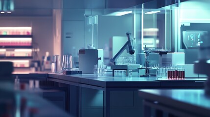 Lab interior with a sleek and modern design, featuring advanced research equipment, with a softly blurred background.