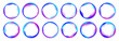 © Mirotvoric - Set of neon glowing rings with gradient overflow on white background PNG. Colorful bright neon template. Iridescent chrome drops or hologram irregular freeform organic shapes.