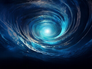 Aufkleber - A swirling vortex of deep blues and bright turquoise, creating a mesmerizing, ethereal tunnel leading to a radiant light.  The texture is cloudy and luminous.