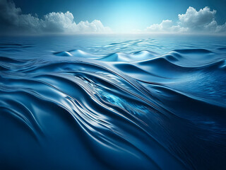 Poster - Serene ocean scene at sunset, with gentle waves and a tranquil sky.  The deep blue water reflects the soft light.