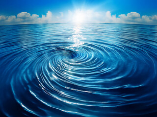 Aufkleber - A mesmerizing whirlpool in a calm ocean under a bright sunlit sky.  The water's surface shimmers, reflecting the light.