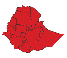 Ethopia Red map with border of regions outline vector