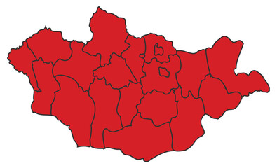 Mongolia Red map with border of regions outline vector