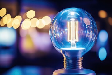 Wall Mural - Close-up of a light bulb on a table, useful for various uses such as product photography or decoration