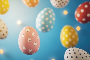 Colorful Easter eggs suspended in mid-air, ideal for springtime or holiday-themed designs