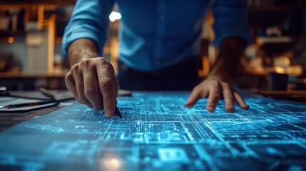 Man reviewing digital circuit diagram.