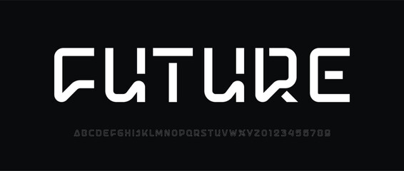 technology science font, digital cyber alphabet made robotic style, uppercase letters a, b, c, d, e,