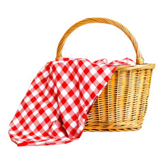 Wall Mural - A wicker basket draped with a red and white checkered cloth.