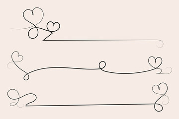 Naklejka na meble Flourishes Swirls, Valentines heart divider separator line, Valentines Day hearts Swirls divider svg, Filigree curly Calligraphic Heart, Fancy Line Flourishes Swirls hearts, curve romantic love 
