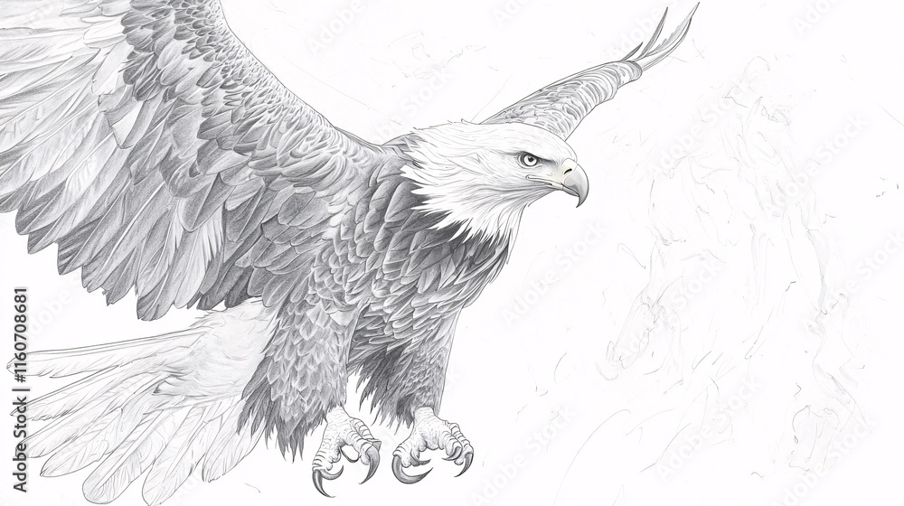 pencil sketch of a majestic eagle in flight, with detailed feathers and ...