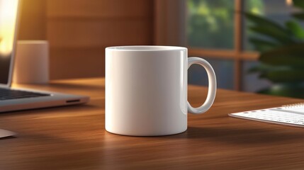 Wall Mural - Minimal White Mug on Office Desk. Generative AI