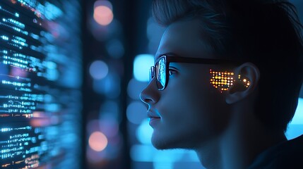 Artificial intelligence developer coding glowing neural networks, sleek and futuristic, vibrant and dynamic