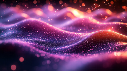 Poster - Undulating waves in rich purple tones glowing brightly,