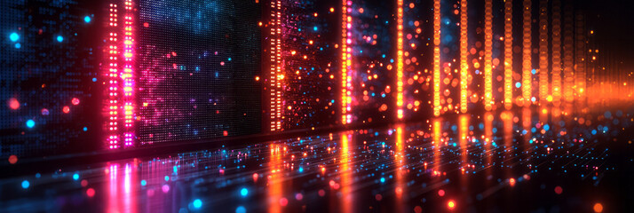 Poster - A futuristic server rack glowing with vibrant LED lights,
