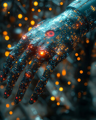 Fototapete - A robotic hand interacting with a holographic user interface,