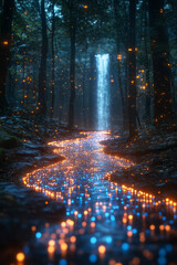 Fototapete - An abstract representation of binary code cascading like a waterfall,