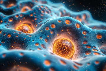 Aufkleber - A detailed close-up of a cell structure under a microscope,