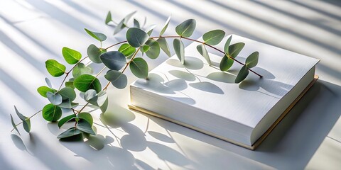 Wall Mural - White Book Eucalyptus Leaves Shadows Bright Photo