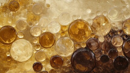 Wall Mural - Abstract golden and brown oil bubbles in water.