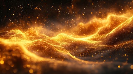 Wall Mural - Abstract smoke with gold particles creates a luxurious texture for art or wallpaper. The macro view of the waves and light creates a dynamic banner or illustration