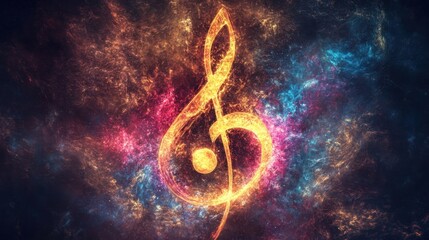 Canvas Print - G-clef symbol in vibrant cosmic nebula.