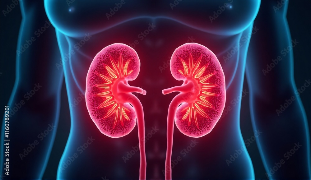 Human kidneys showing in red glowing anatomy Stock Illustration | Adobe ...