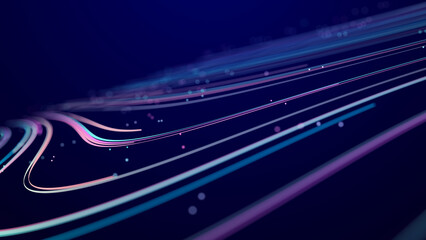 Wall Mural - abstract glitter particles in dark space. network data transfer concept. 3d rendering.