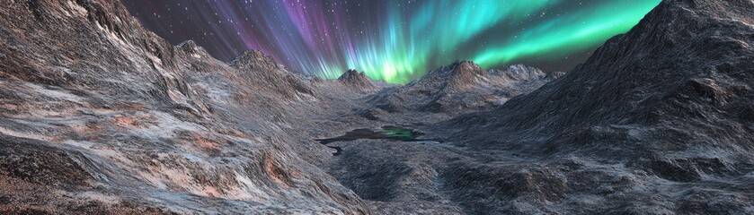 Wall Mural - A breathtaking landscape featuring mountains under a vibrant aurora borealis.