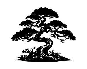 bonsai vector illustration design with black and white colors isolated on a white background.